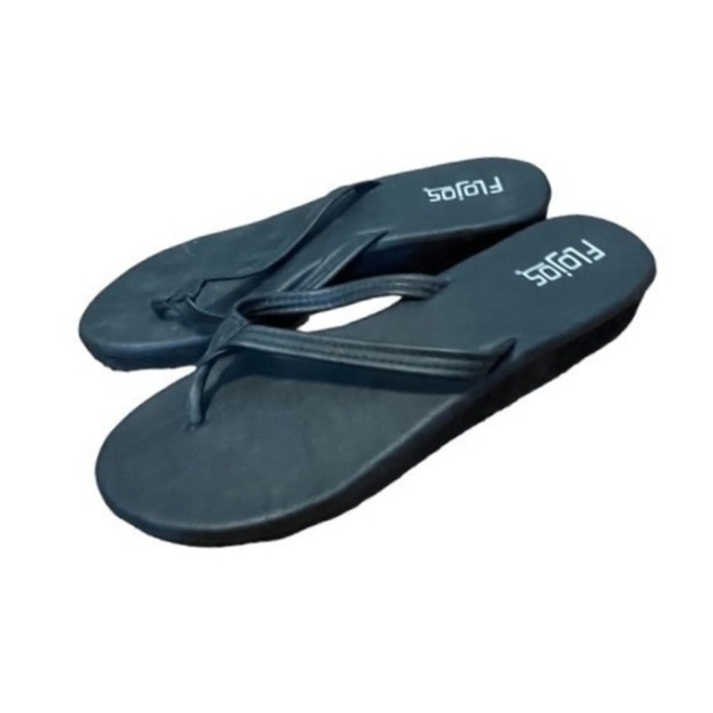 Flojos Wedge Flip Flop Sandals Black Leather Arch Support Slip-On Slide 10 - Picture 3 of 6